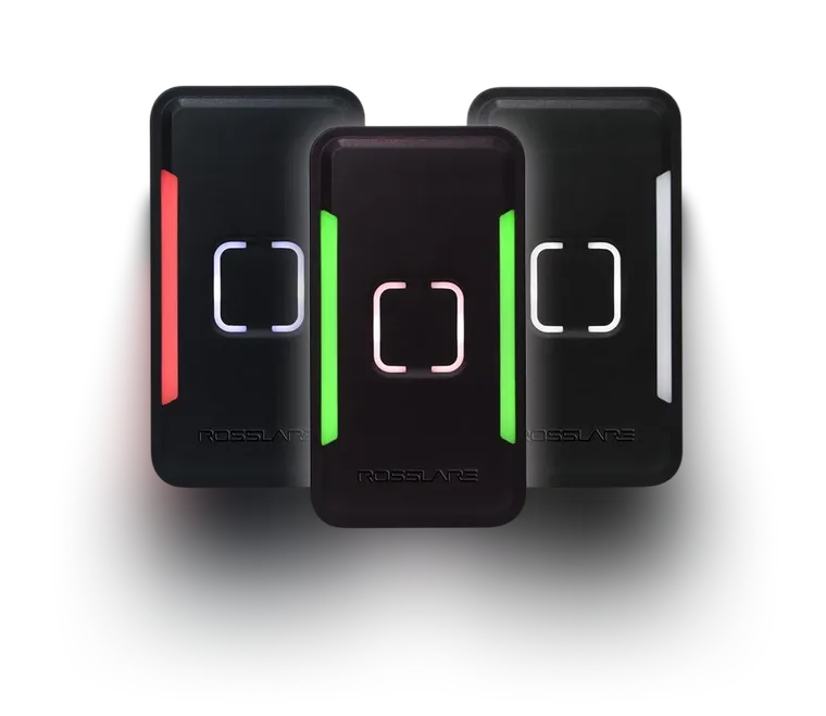 cta img Three Rosslare card readers with red, green and white status light bars